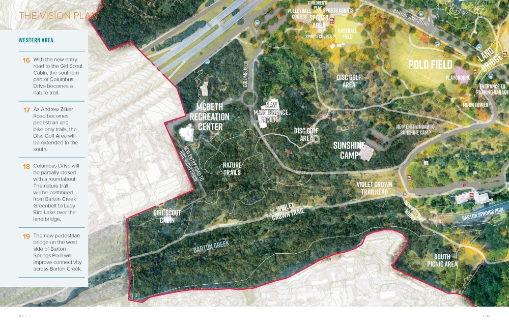 Borrador del mapa del Zilker Park Vision Plan - Área occidental