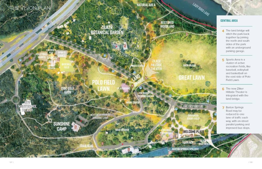 Borrador del mapa del Plan de Visión del Parque Zilker - Área central
