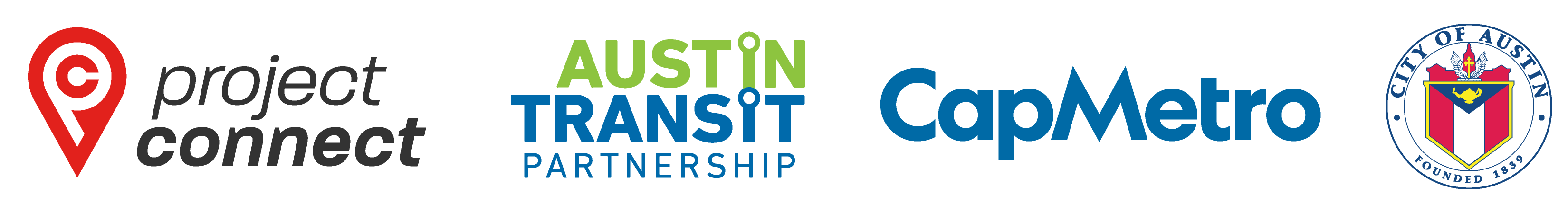 Project Connect, Austin Transit Partnership, Capital Metro, and City of Austin logos