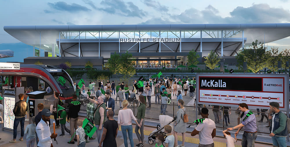McKalla station rendering showing people using station on a game day