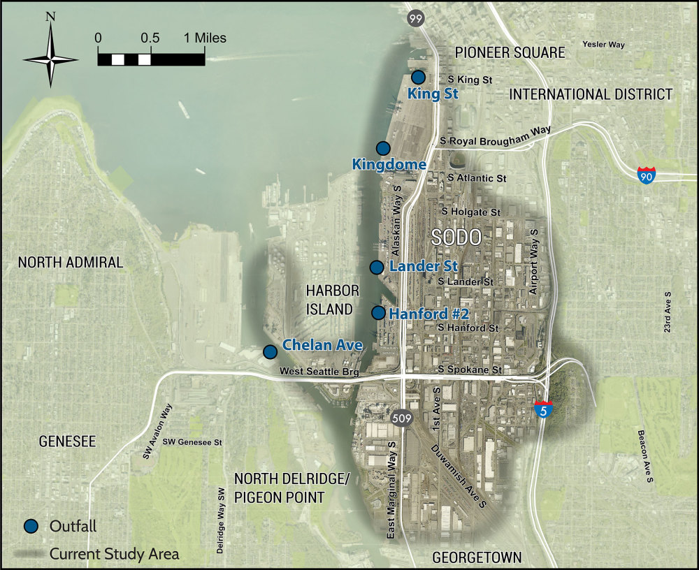 Map of outfall points in the Seattle area