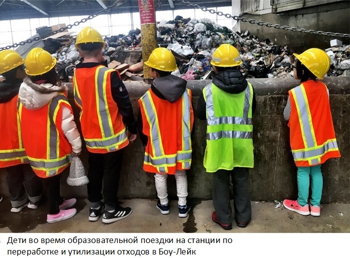 Дети во время образовательной поездки на станции по переработке и утилизации отходов в Боу-Лейк