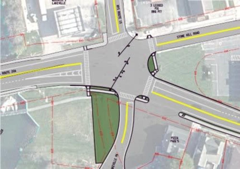 Plan view of recomendation to improve intersection of Big Tree Rd at Rochester Road in the Option 2A realignment. 