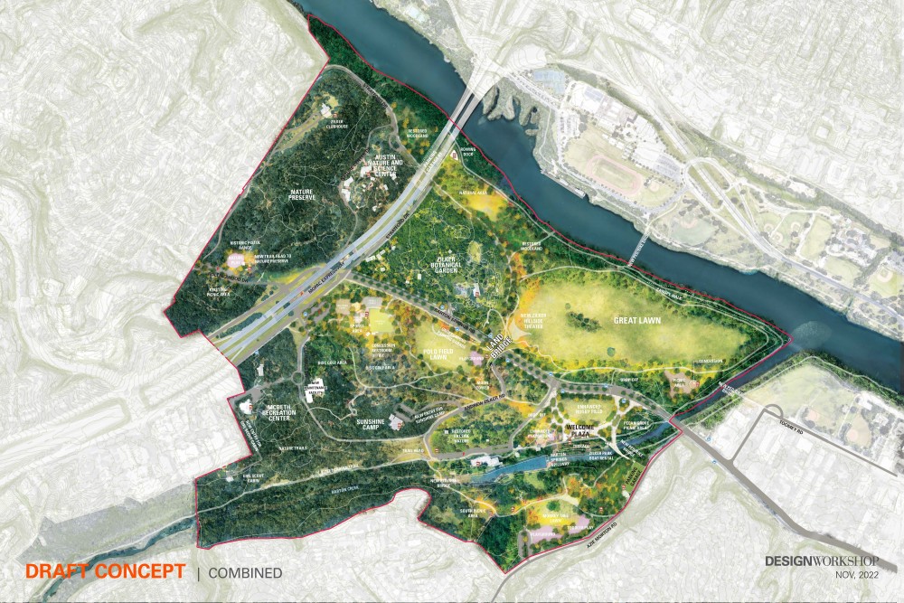 Zilker Park Vision Plan draft map showing improvements across park