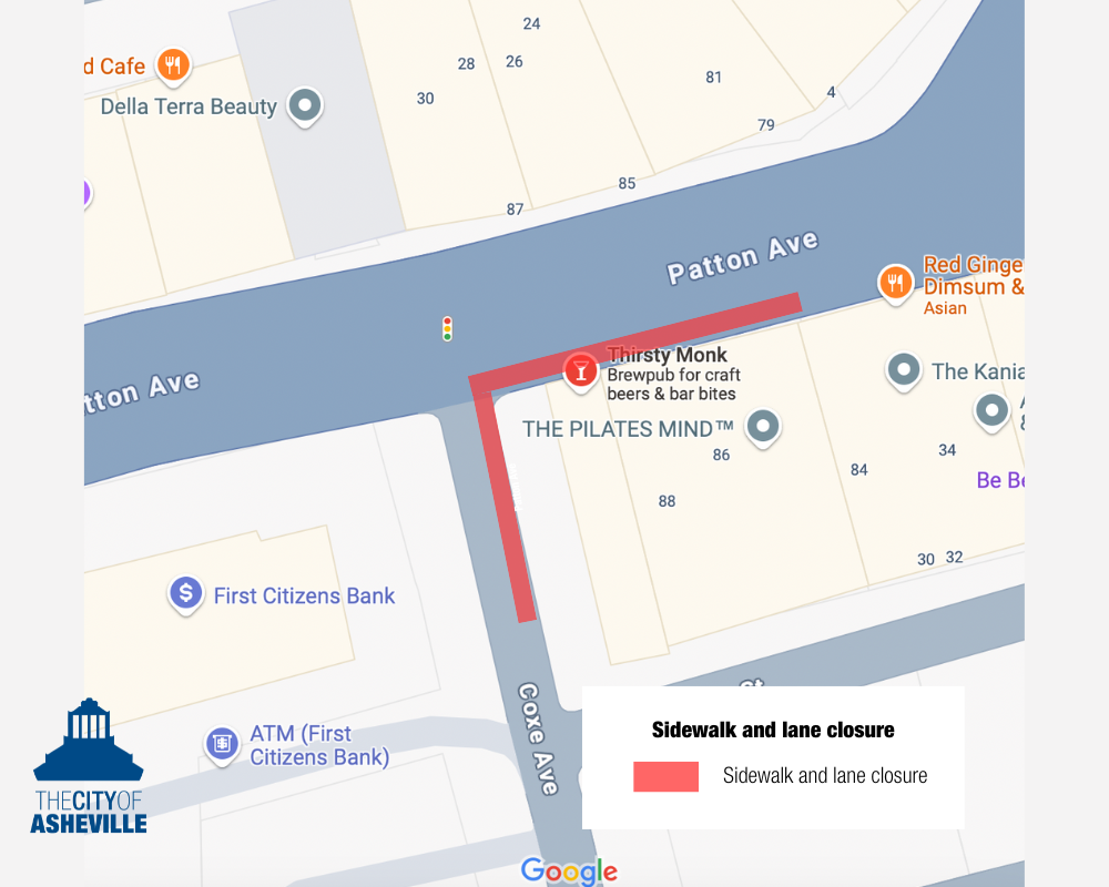 map of lane and sidewalk closure