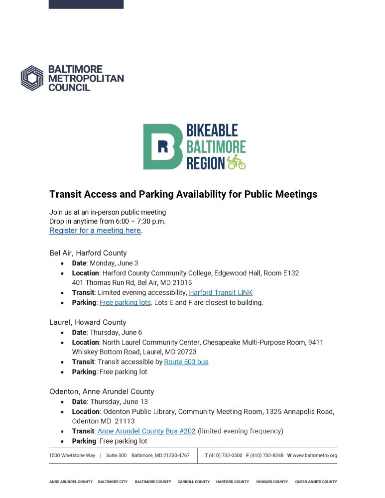 Bikeable Baltimore Region Transit Access and Parking Availability for Public Meetings Page 2