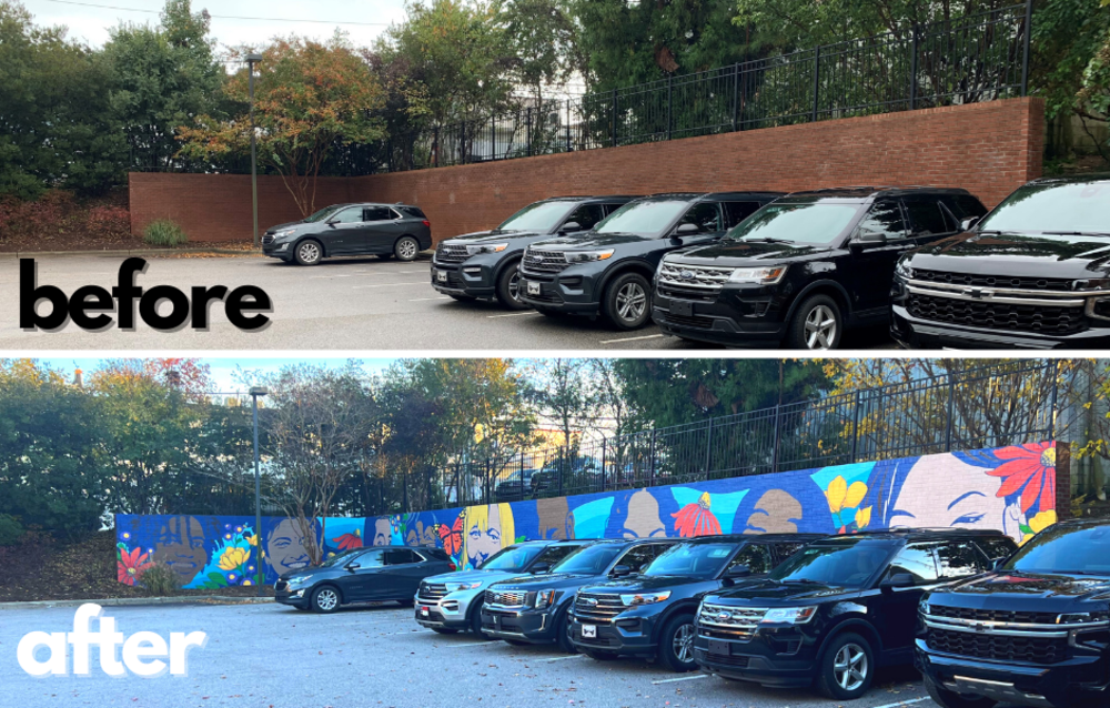 before and after photos of unity mural