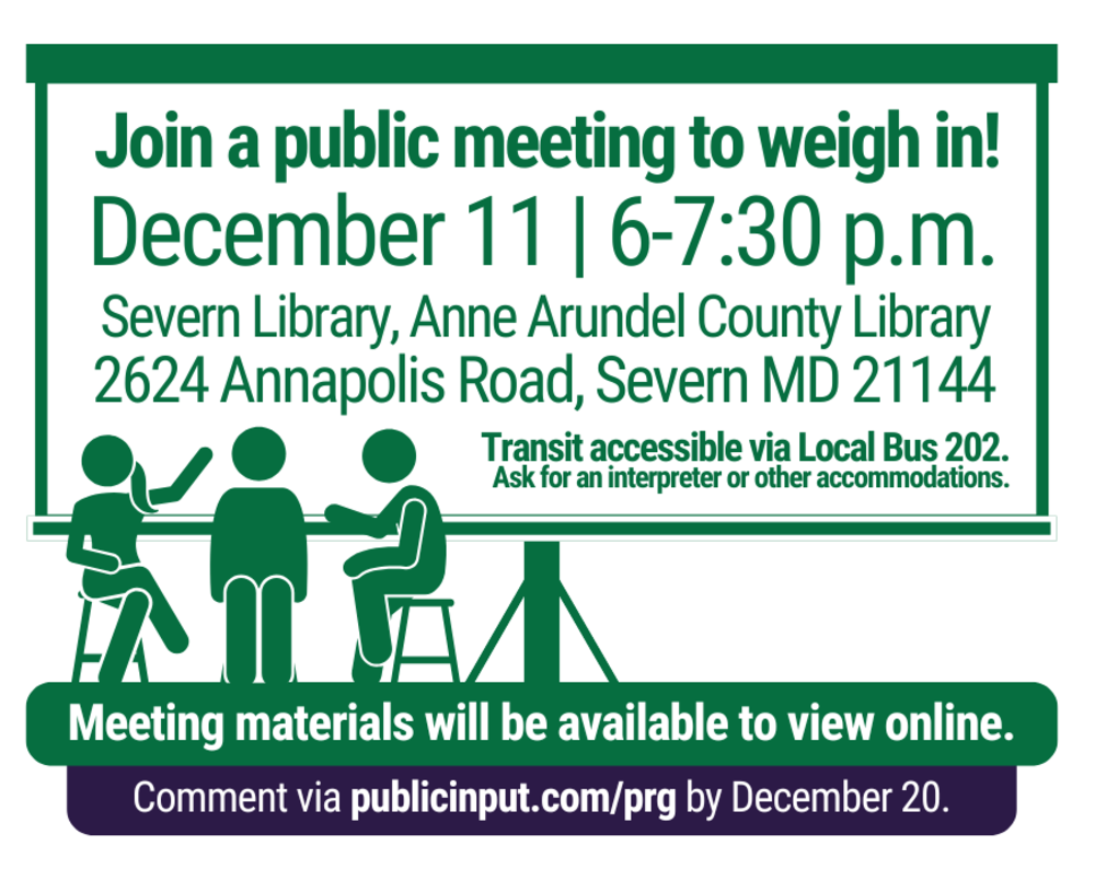 Join us at a meeting from 6-7:30 on December 11 at Severn Library. 