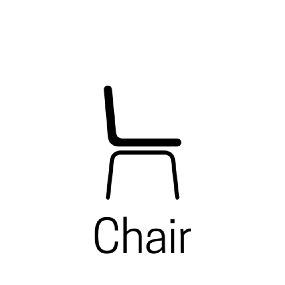 A profile of a chair with the word: Chair underneath