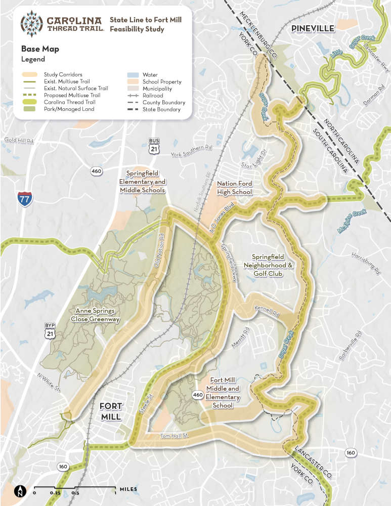 Map of proposed trail routes through Fort Mill
