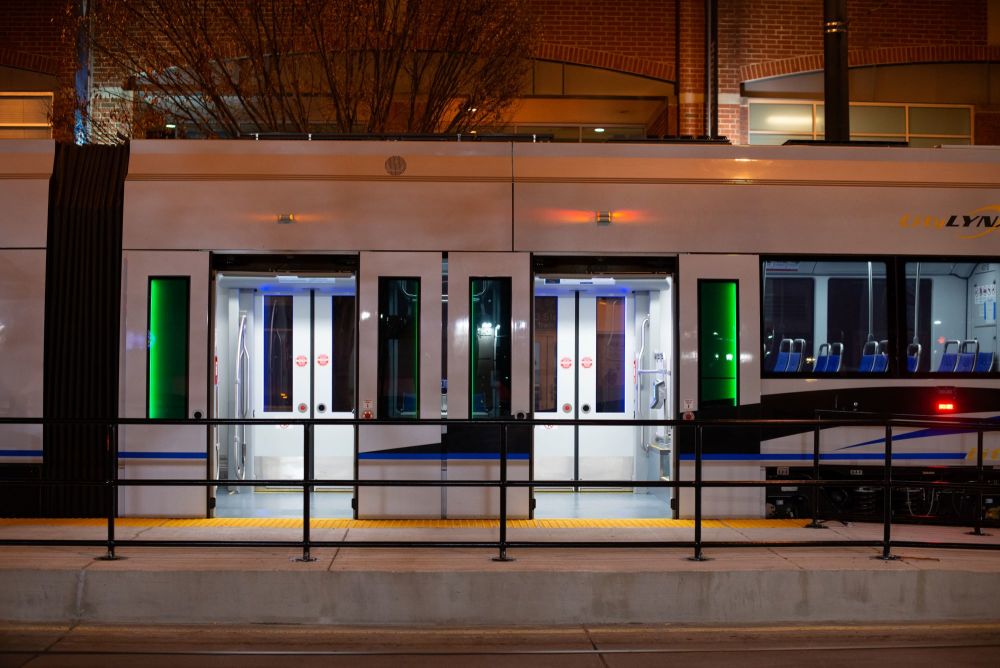 View inside a new Siemens S70 streetcar from the stop platform