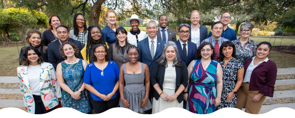 graduating cohort participants with of San Antonio mayor  ; all facing forward in group photo