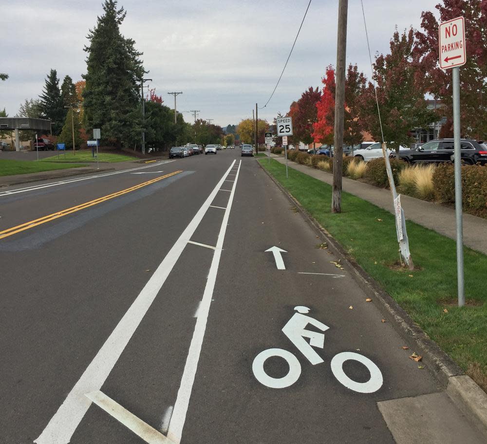 A buffered bicycle lane