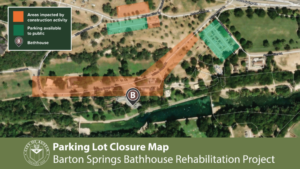 Image of Barton Springs Bathhouse Parking Lot Closure Map