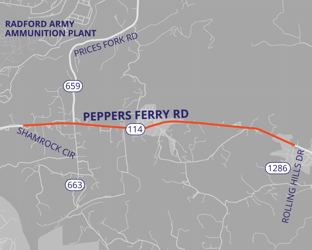 Graphic depicting the Peppers Ferry Road study area.