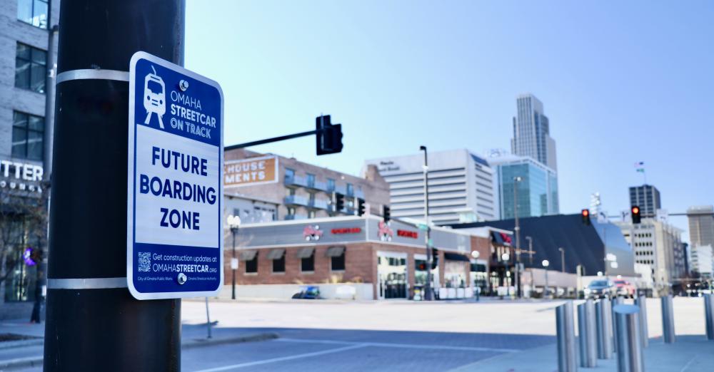Future Boarding Zone Sign in downtown Omaha