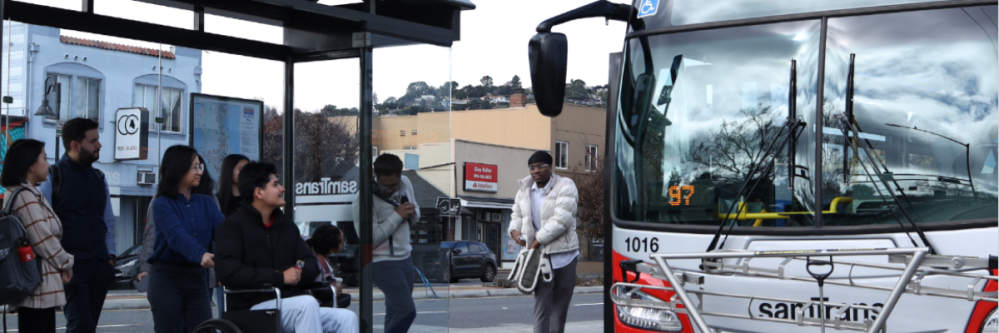People at SamTrans bus stop