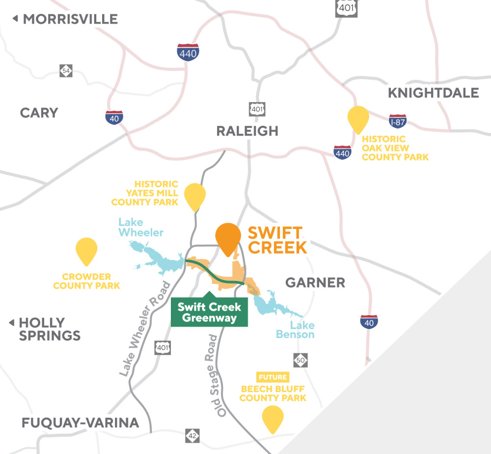 Map of Project Area highlighting Swift Creek Greenway area.