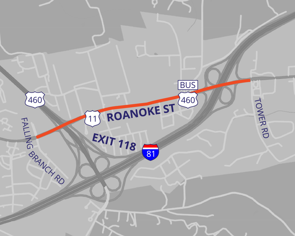 Graphic depicting the Roanoke Street study area.