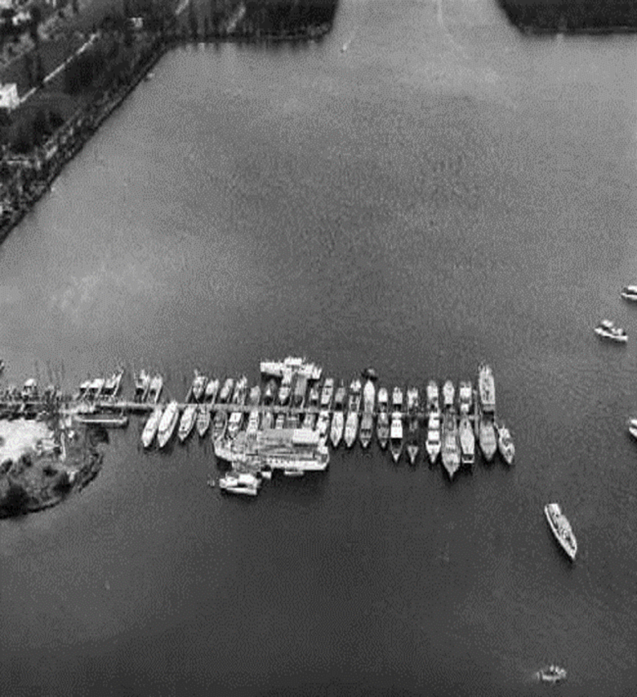 Aerial view of Hollywood Marina from the 1950s