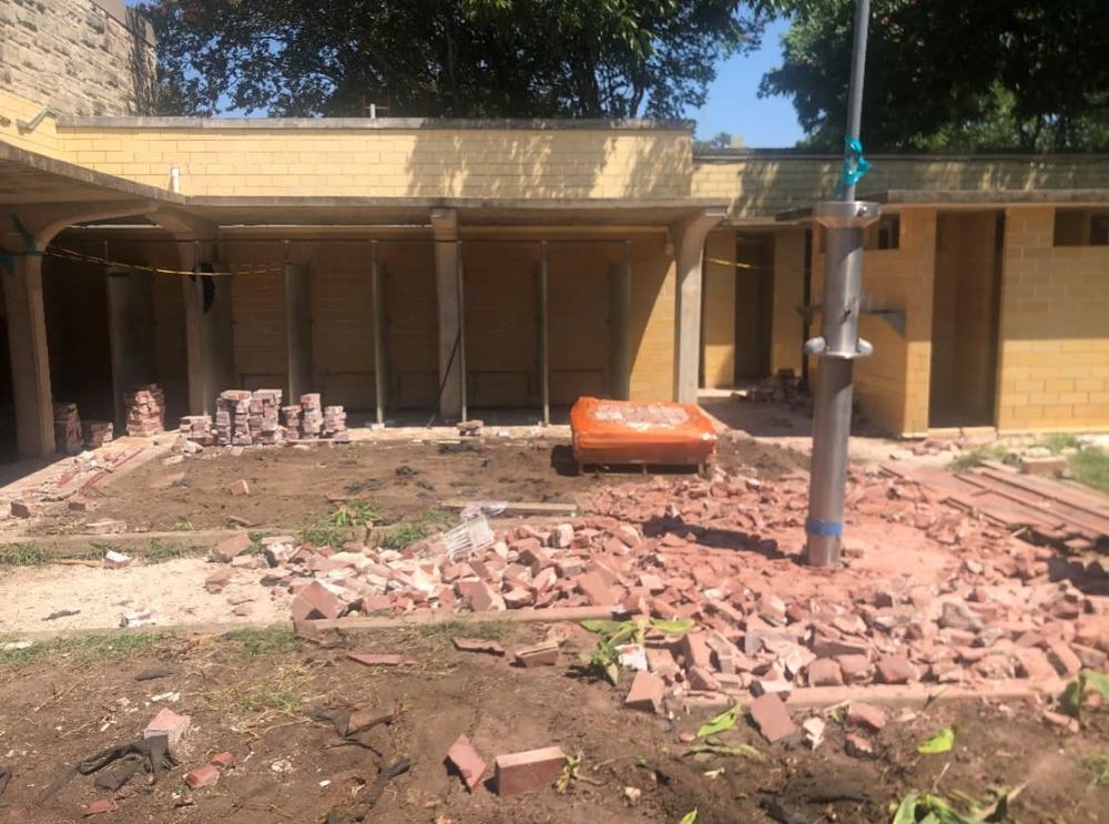 Women’s Shower & Dressing Courtyard demolition started.