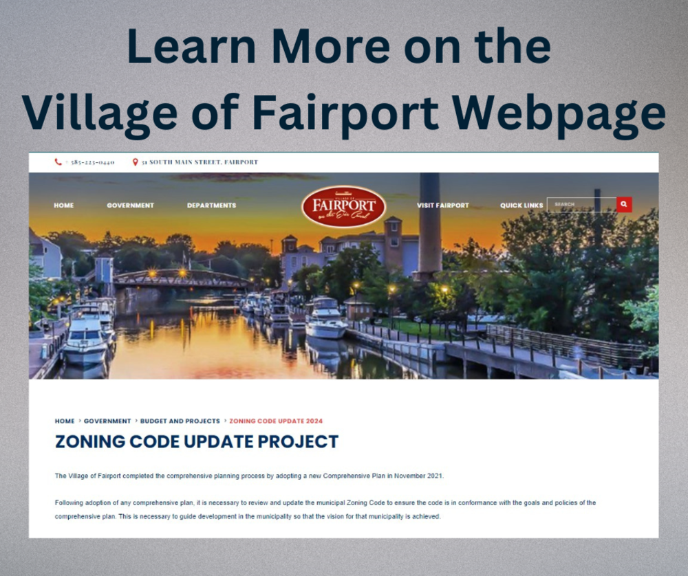 hyperlinked image with title- Learn More on the Village of Fairport Webpage with a screen shot. 
