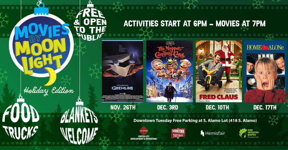 Hemisfair Holiday Movies by Moonlight