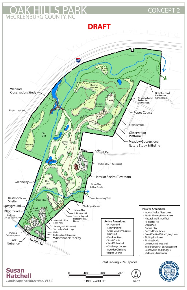 Map of potential park concept 2 for Oak Hills. 