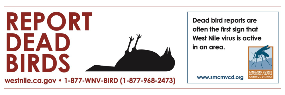 Banner with information on reporting dead birds to San Mateo County Mosquito and Vector Control District