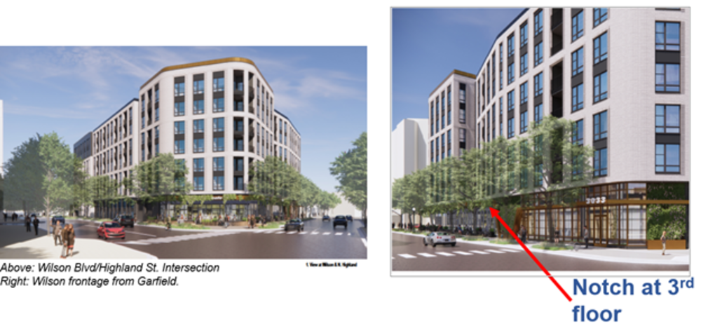 renderings of 3033 wilson boulevard depicting building height and form