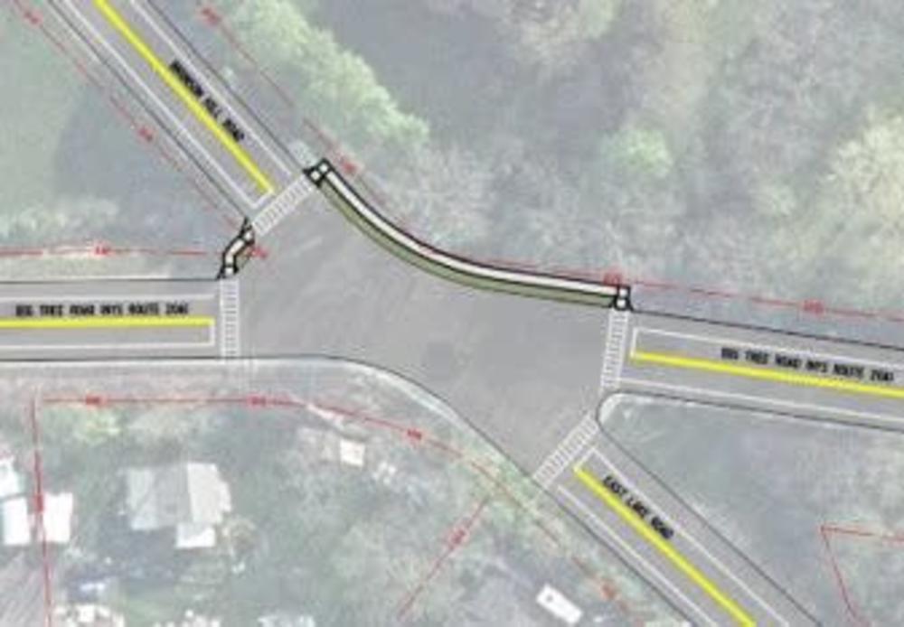Plan view of intersection improvements at Big Tree Rd at East Lake Rd and Bronson Hill Rd