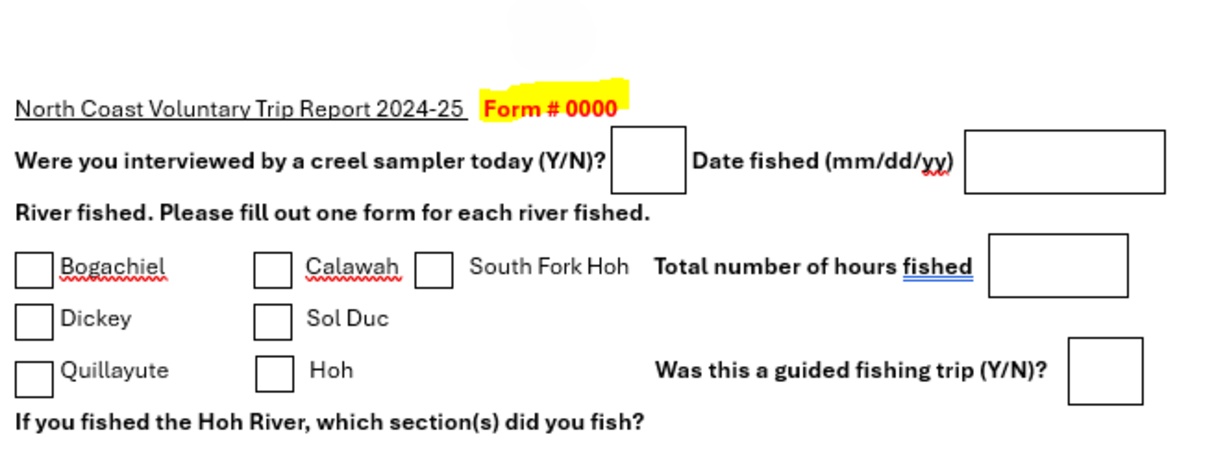 If you were handed a paper VTR form by a creel sampler today please enter the form number.