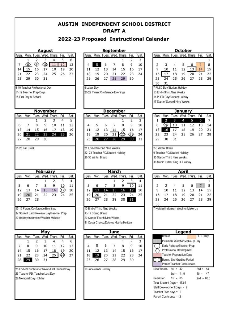 2022-23 Calendar A updated