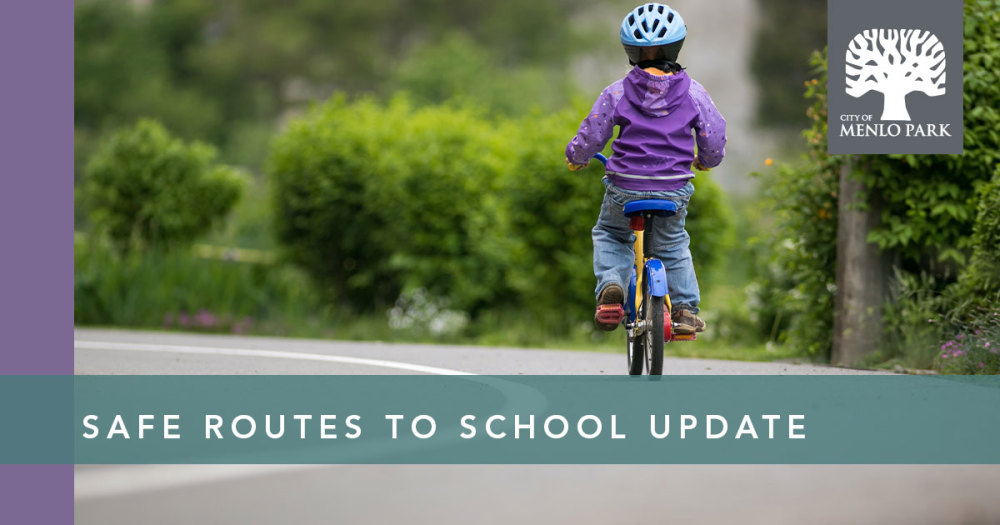 Safe Routes to School Update banner girls rides away on bicycle