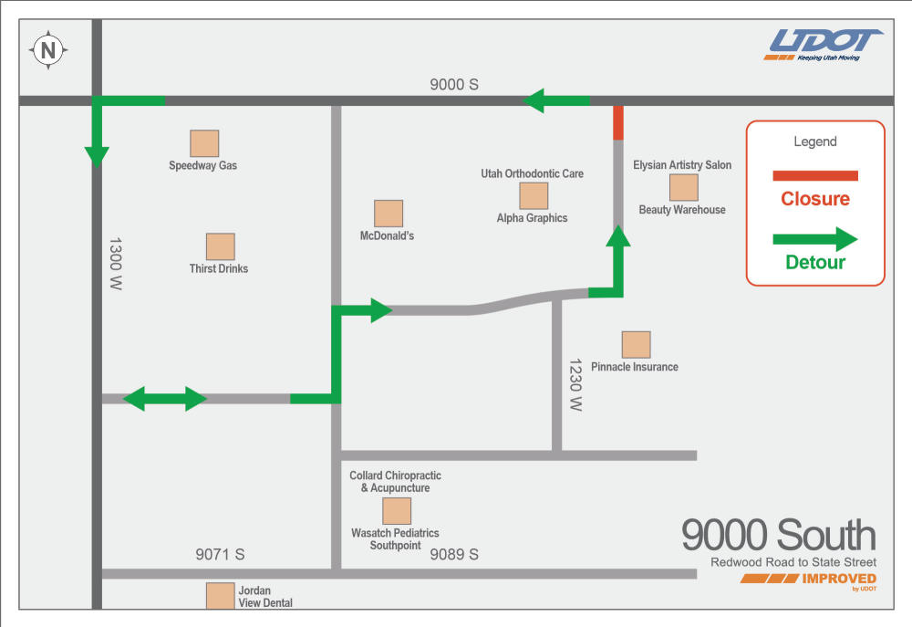 1220 West area business access detour map