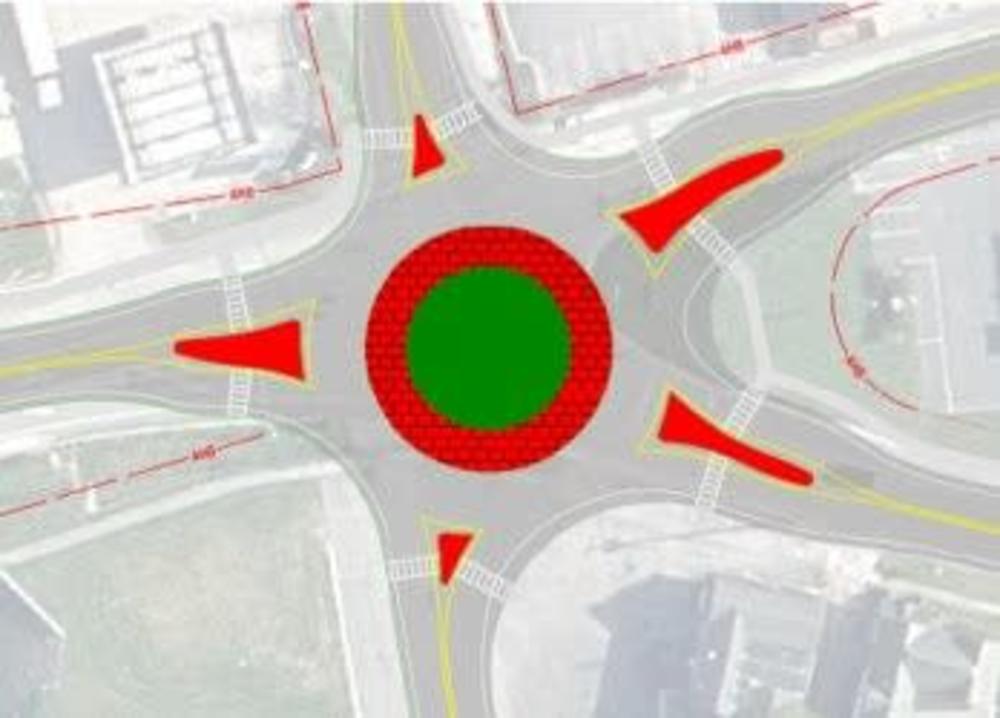 Plan view of the roundabout option 2B at the intersection of Big Tree Rd at Rochester Rd. 