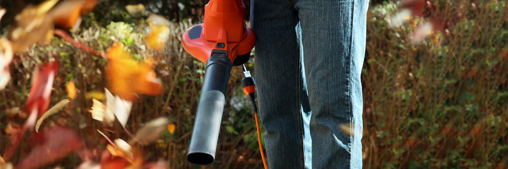 Electric-leaf-blower-used-to-blow-fall-leaves