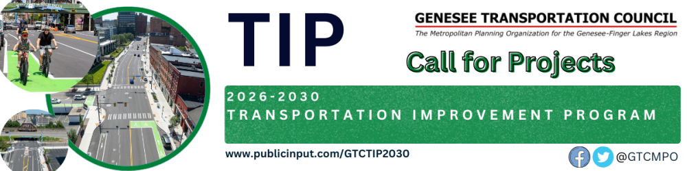 header image showing pictures of State St. project, GTC logo, social icons, web address and title: TIP Transportation Improvement Program  Call for Projects