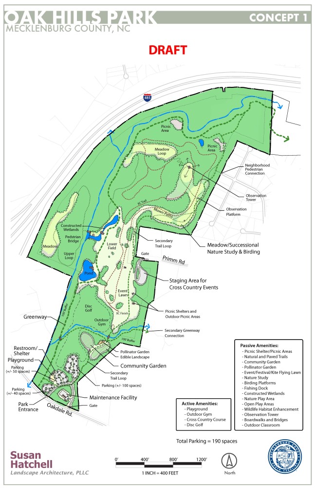 Map of potential park concept 1 for Oak Hills. 