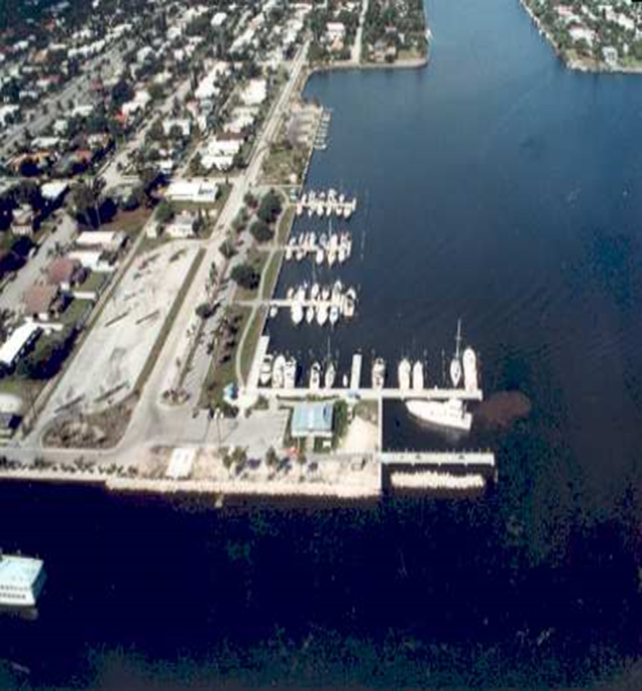 Aerial view of Hollywood Marina from the 1980s