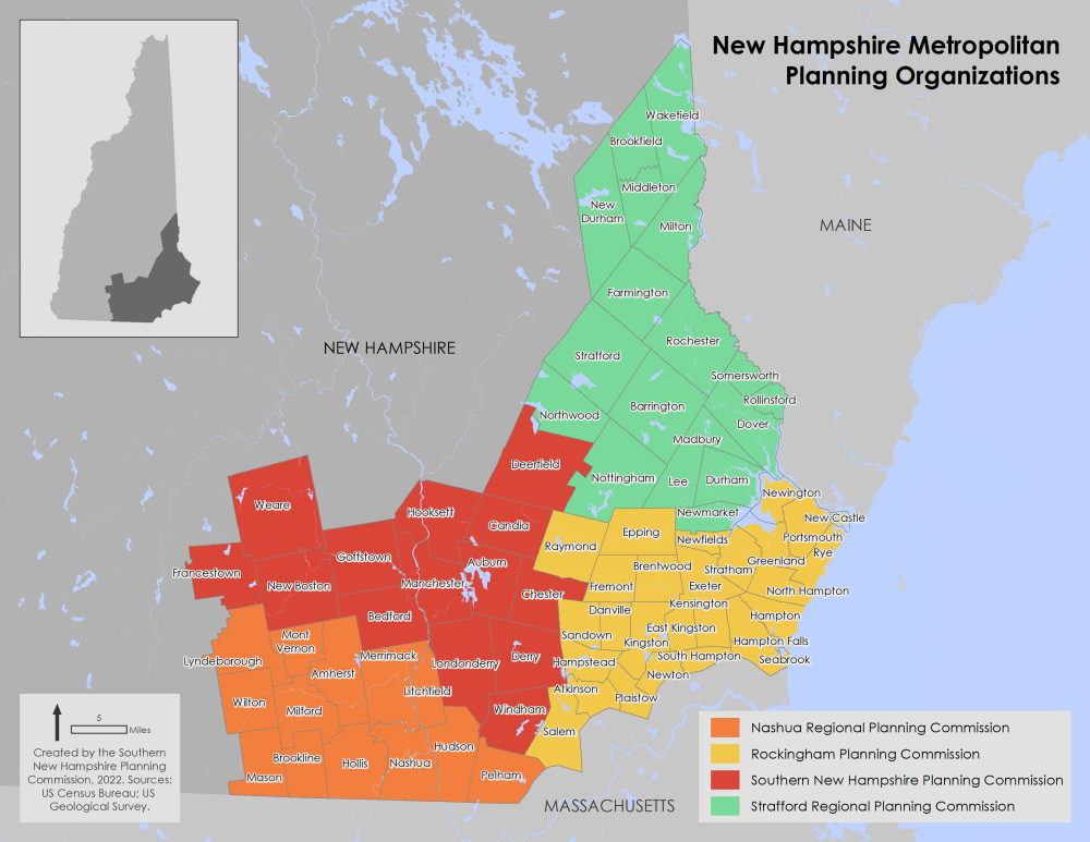 Map of the four New Hampshire MPOs
