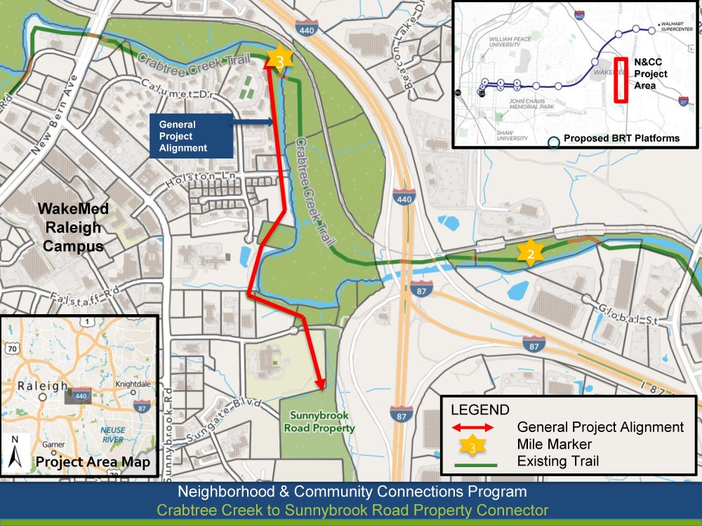 Map showing the general project alignment of the proposed greenway connection