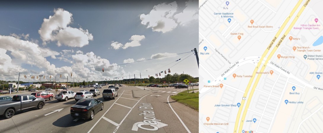 Old Wake Forest Rd: Would you be willing to give up some ability to enter nearby parking lots and business entrances if it would allow you to drive through this intersection more easily?