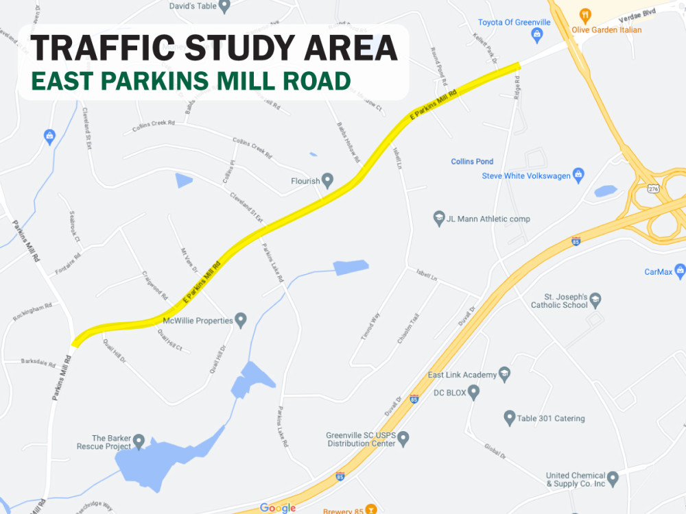 Map showing East Parkins Mill Road study area