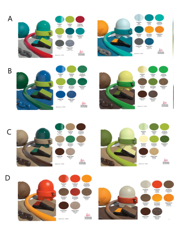 Four possible color palettes are shows: candy colors jungle colors dinosaur colors and Longhorn colors.