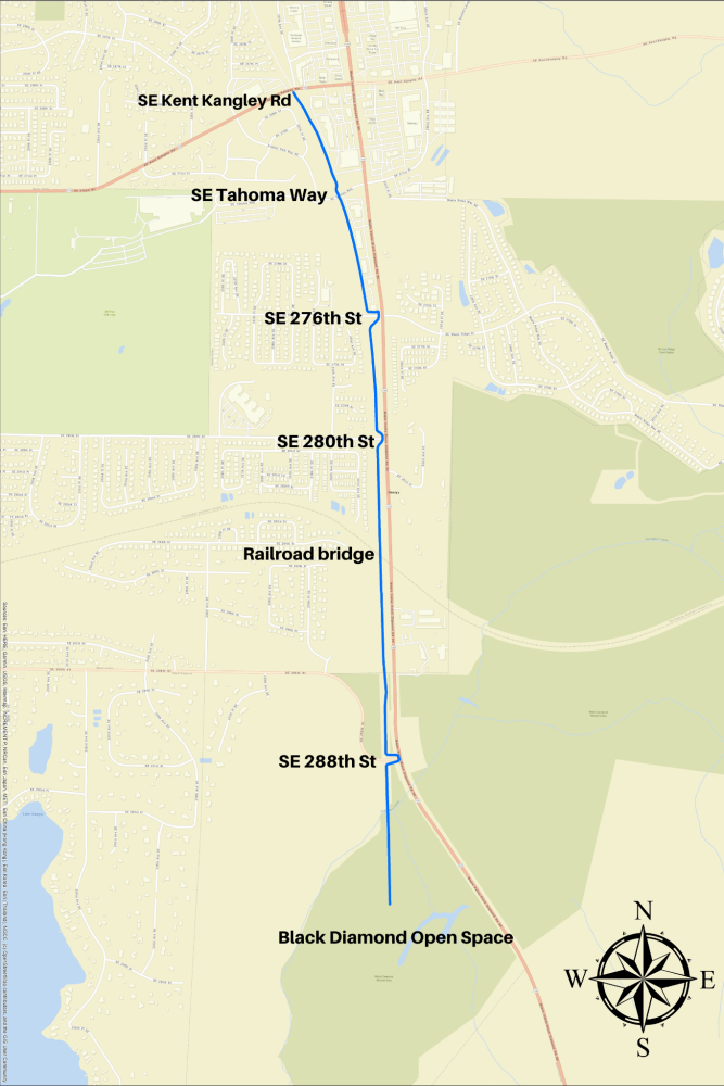 Map of proposed King County G2C Trail segment from SE Kent-Kangley Road to Black Diamond Open Space