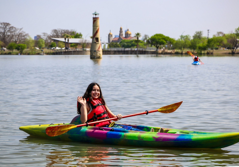 Girl in a kayak on Woodlawn Lake