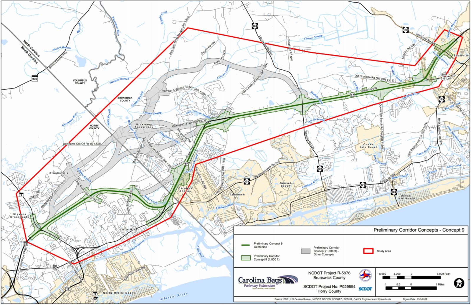 Carolina Bays Parkway Extension - Corridor Concept 9 (Dark Green ...