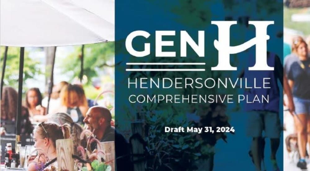 People eating at sidewalk dining tables and the Gen H logo