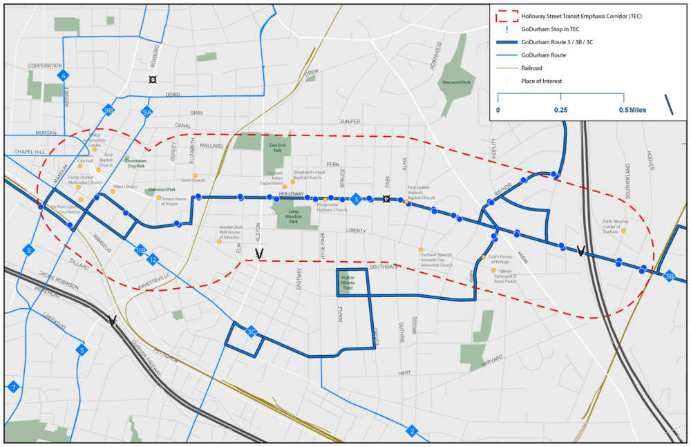 map of Holloway Street showing bus stop locations
